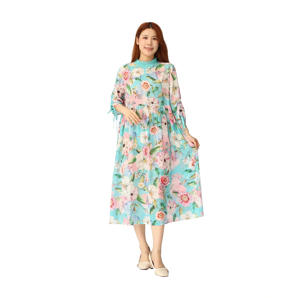 Light Blue Flower Fashion Floral Dress for Women Image