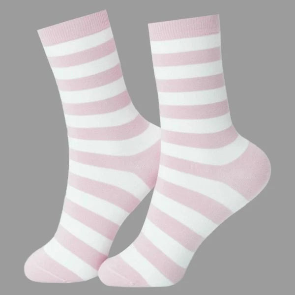 Free Light Pink Striped high cut socks for Women Image