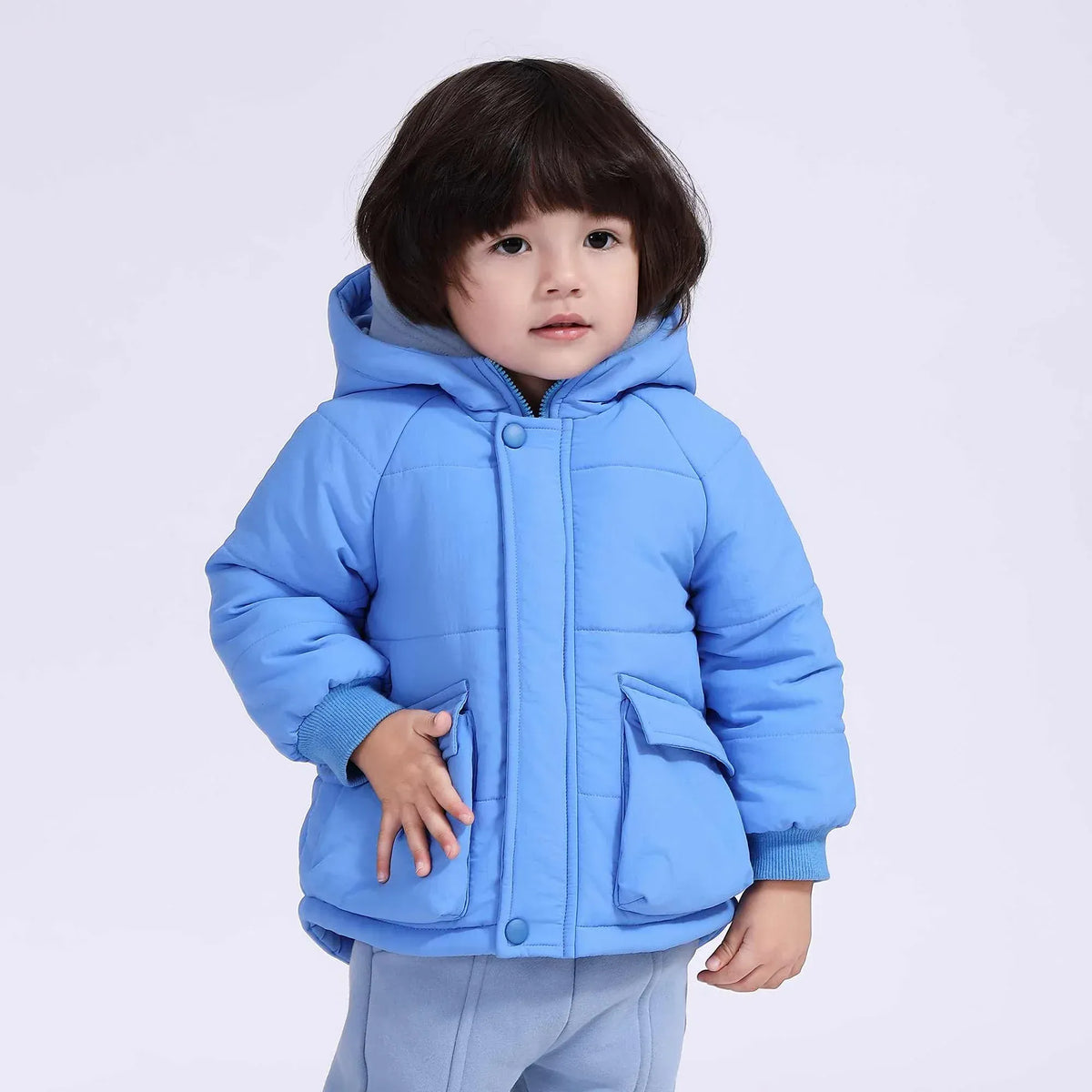 جاكيت مبطن بجيوب وغطاء رأس للمواليد الأولاد