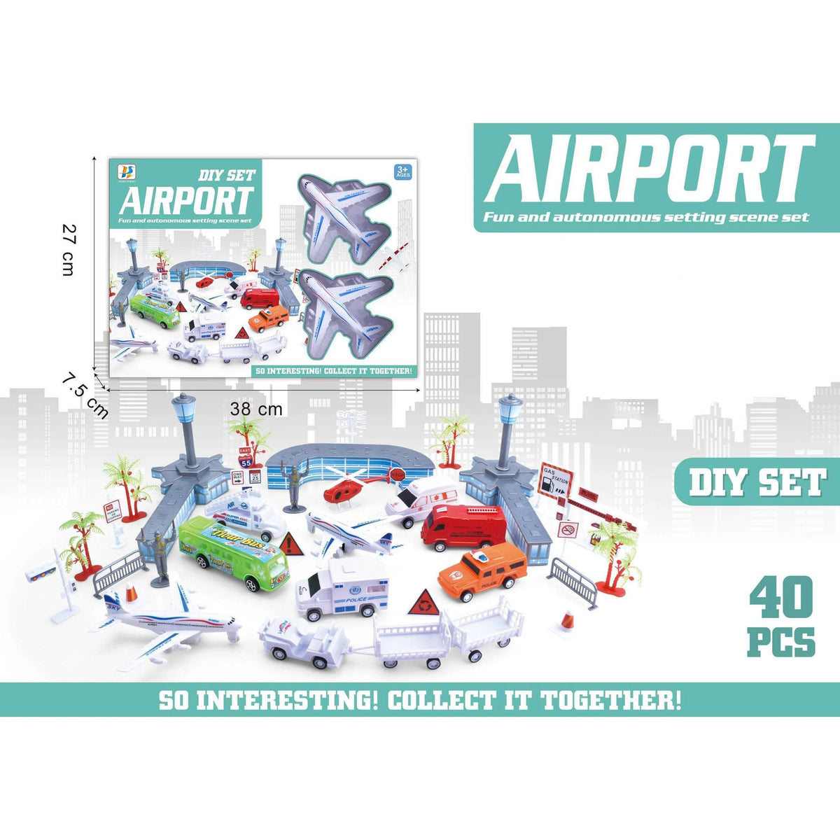 3-8Y White Airport Play Set With Plastic Cars Image