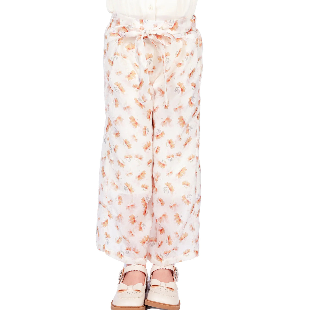 Beige Floral Classic Pants for Girls Image