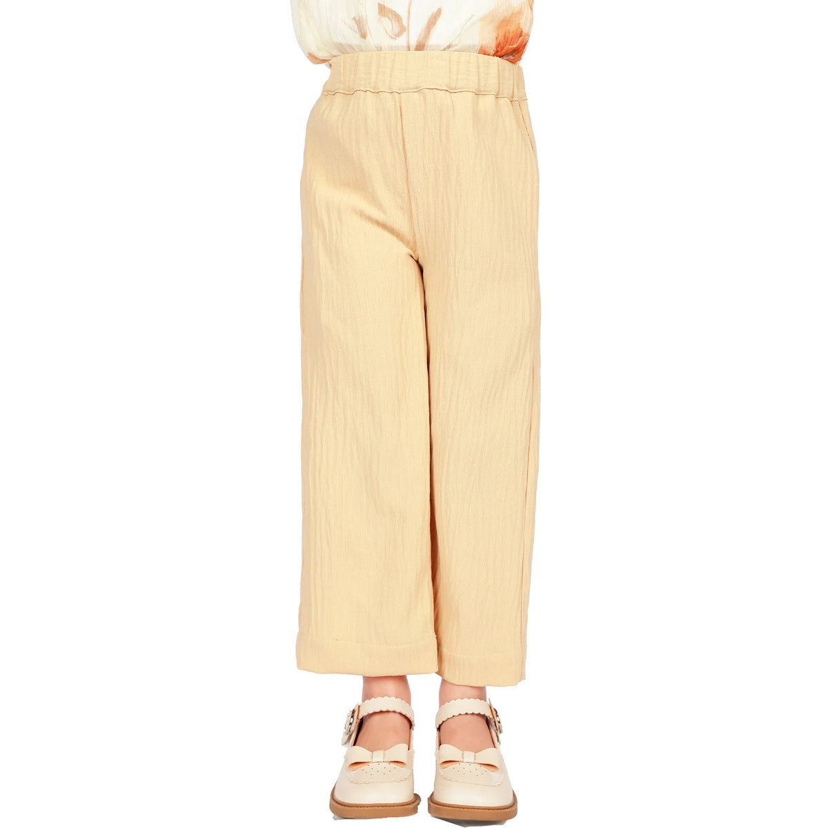 Beige Yellow Plain Classic Pants for Girls Image
