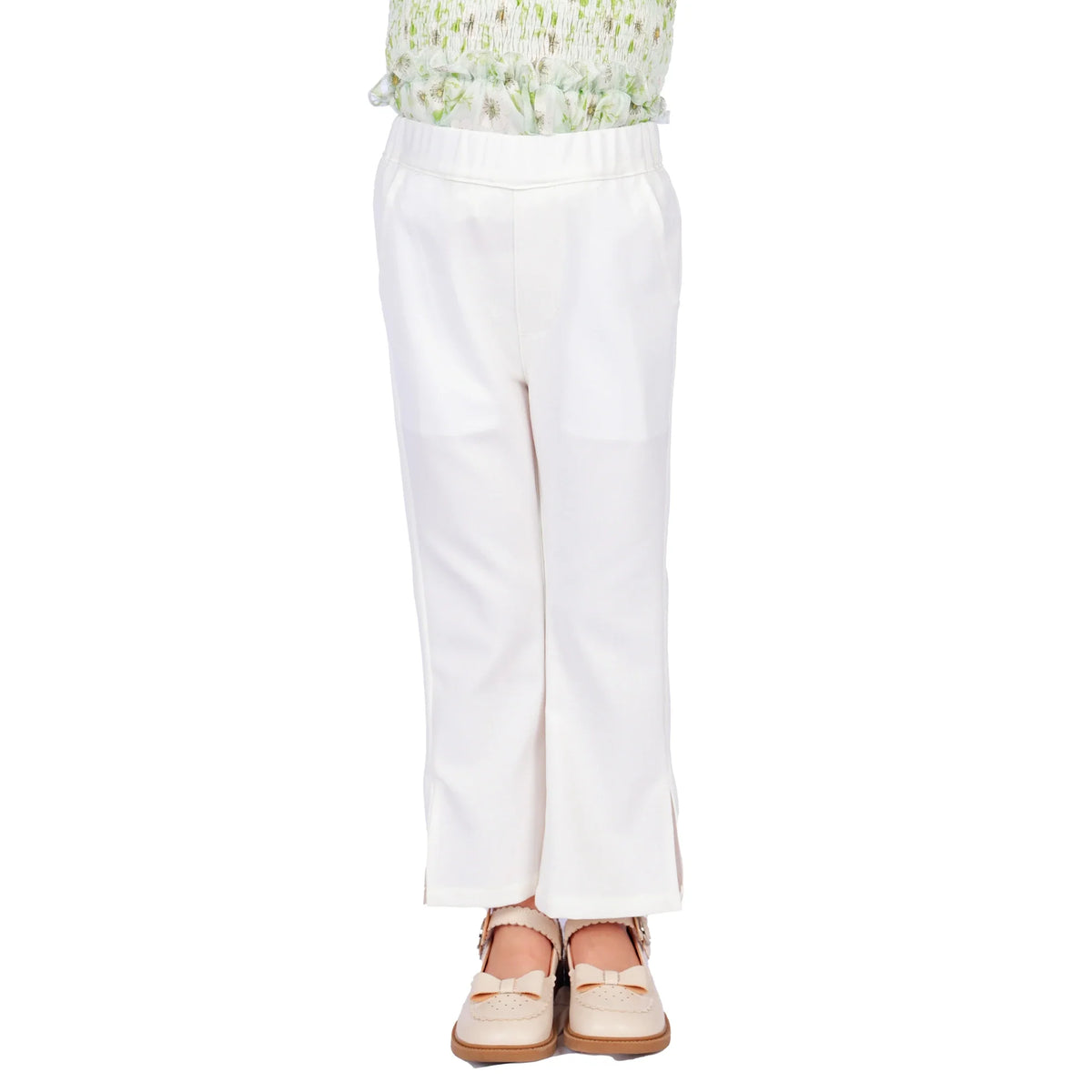 Off White Plain Classic Pants for Girls Image