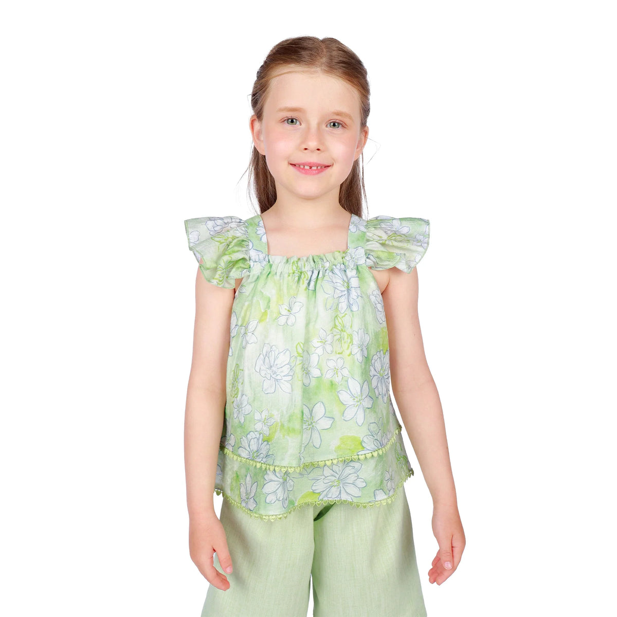 Light Green Floral Classic Blouse for Girls Image