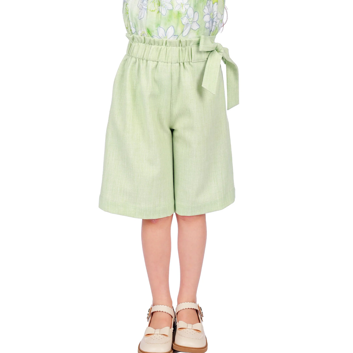 Light Green Solid Classic Shorts for Girls Image