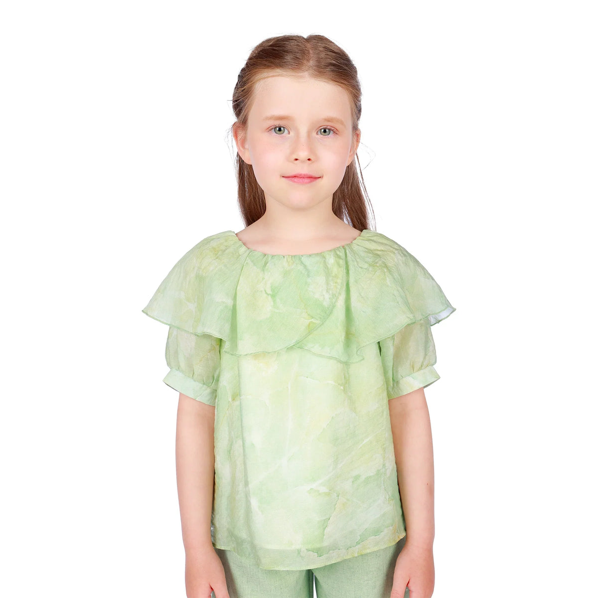 Light Green Printed Classic Blouse for Girls Image