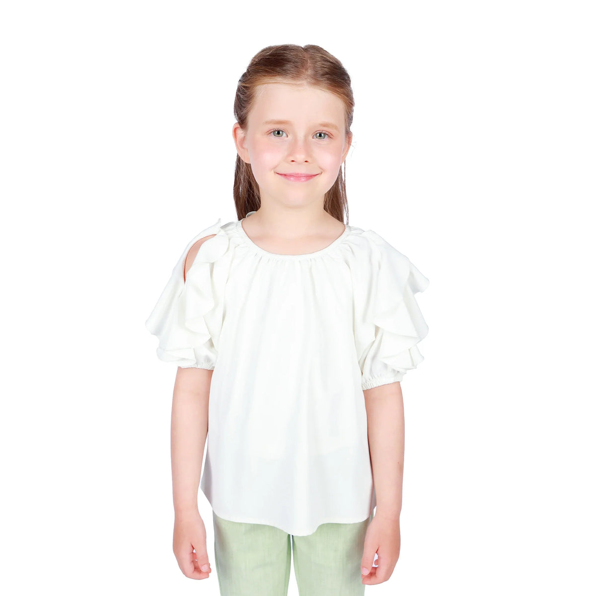 Off White Plain Classic Blouse for Girls Image