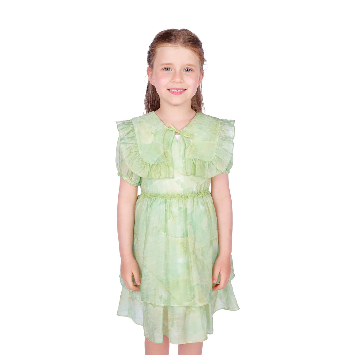 Light Green Printed Classic Dress for Girls Image