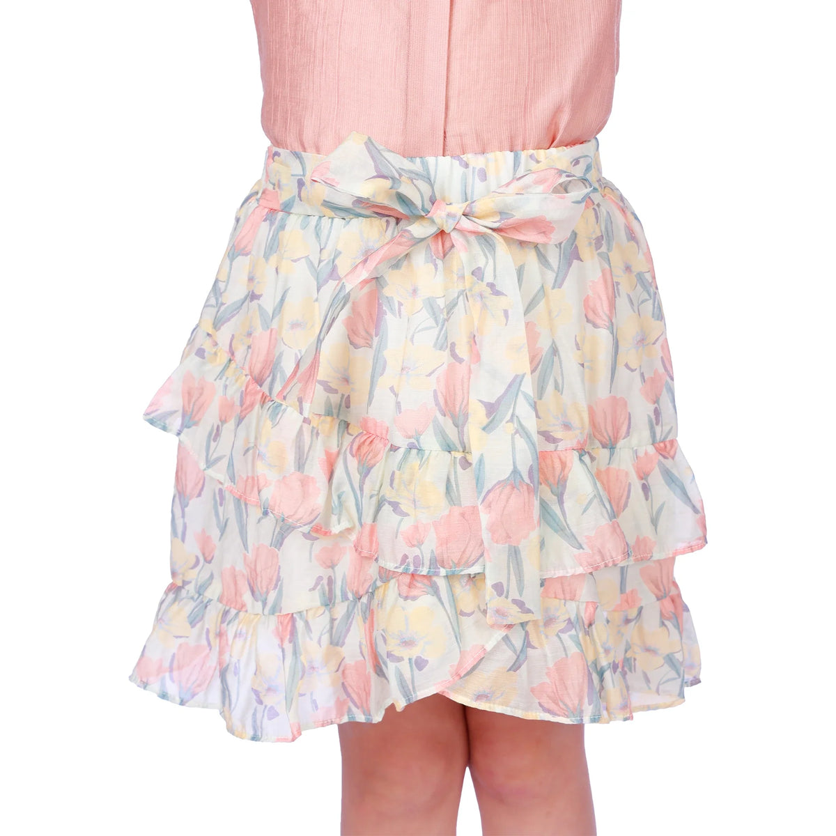 Light Pink Floral Classic Skirt for Girls Image
