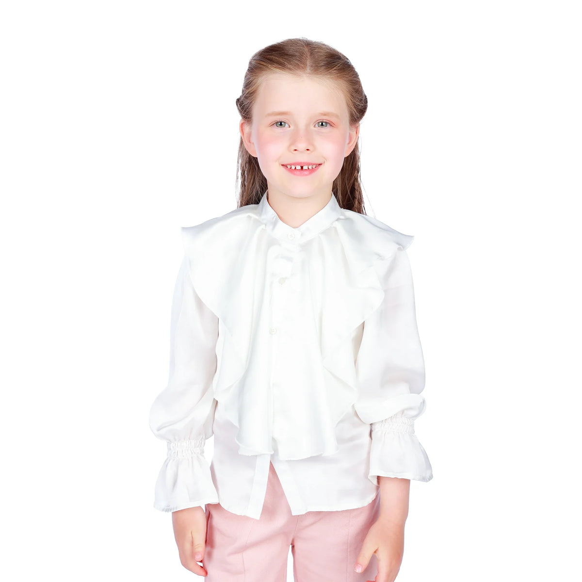 Off White Plain Classic Shirt for Girls Image