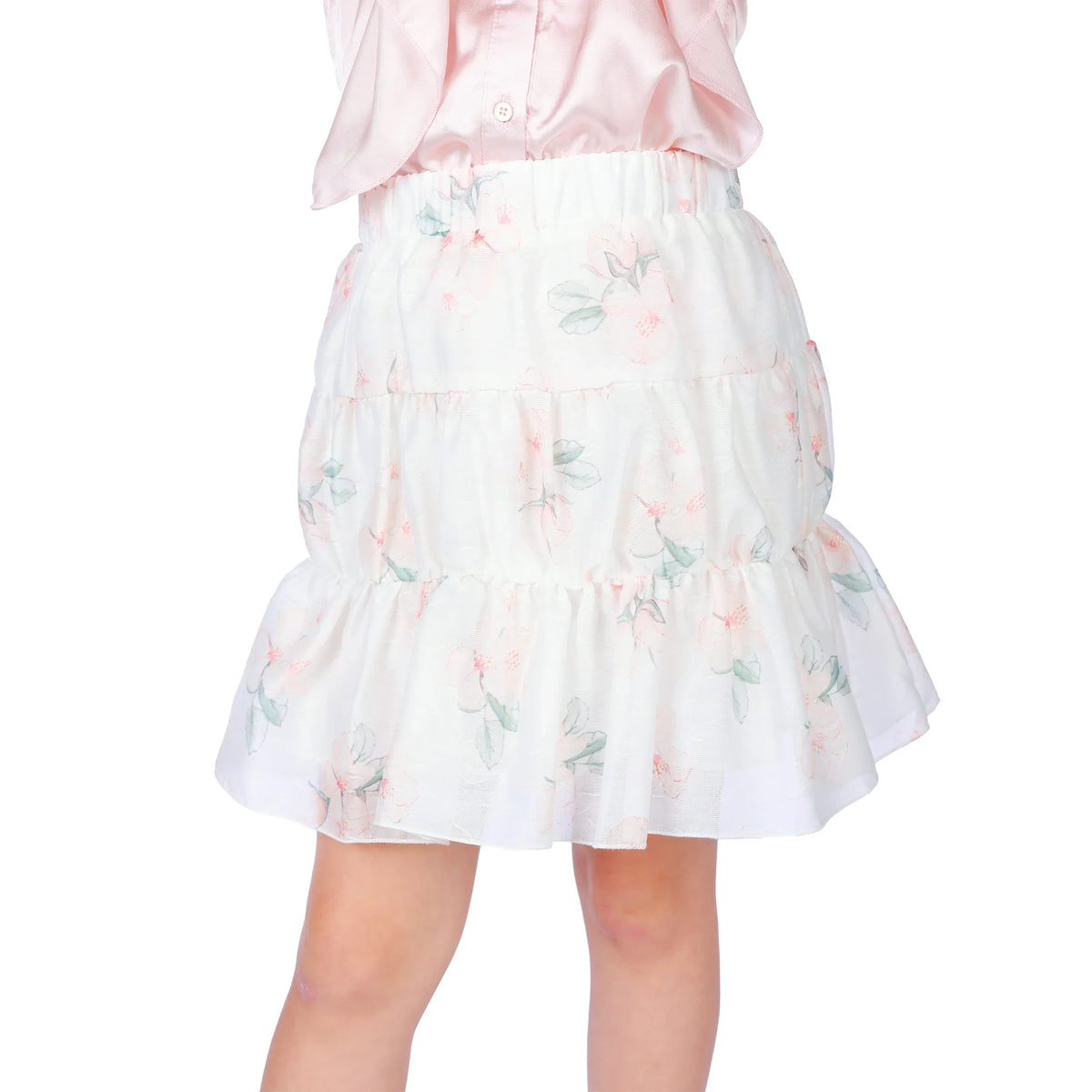 Light Pink Floral Classic Skirt for Girls Image
