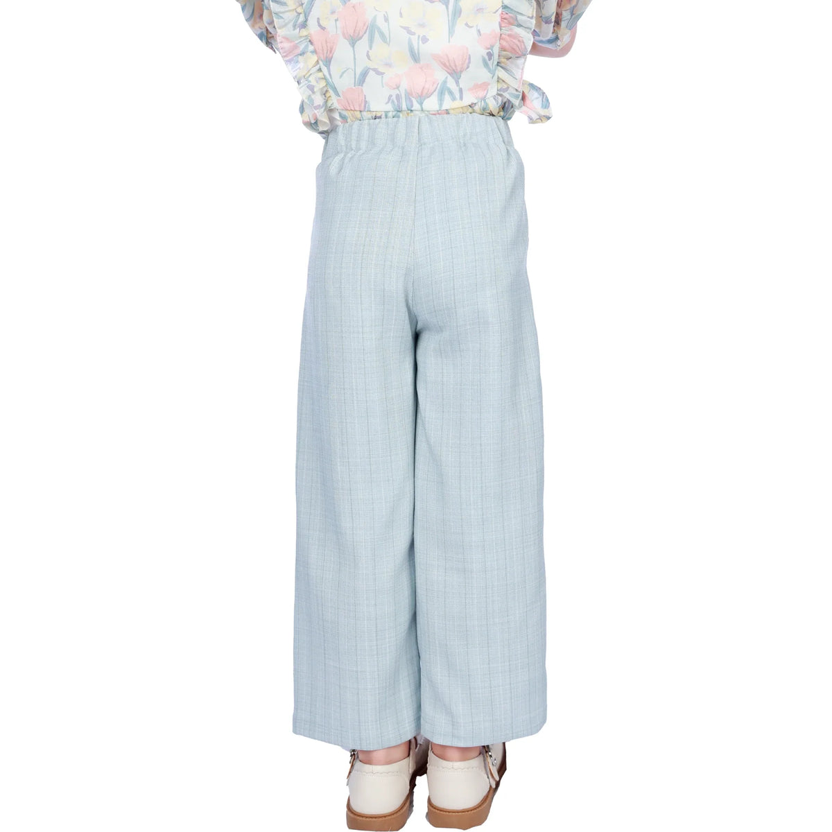 Mint Green Checked Classic Pants for Girls Image