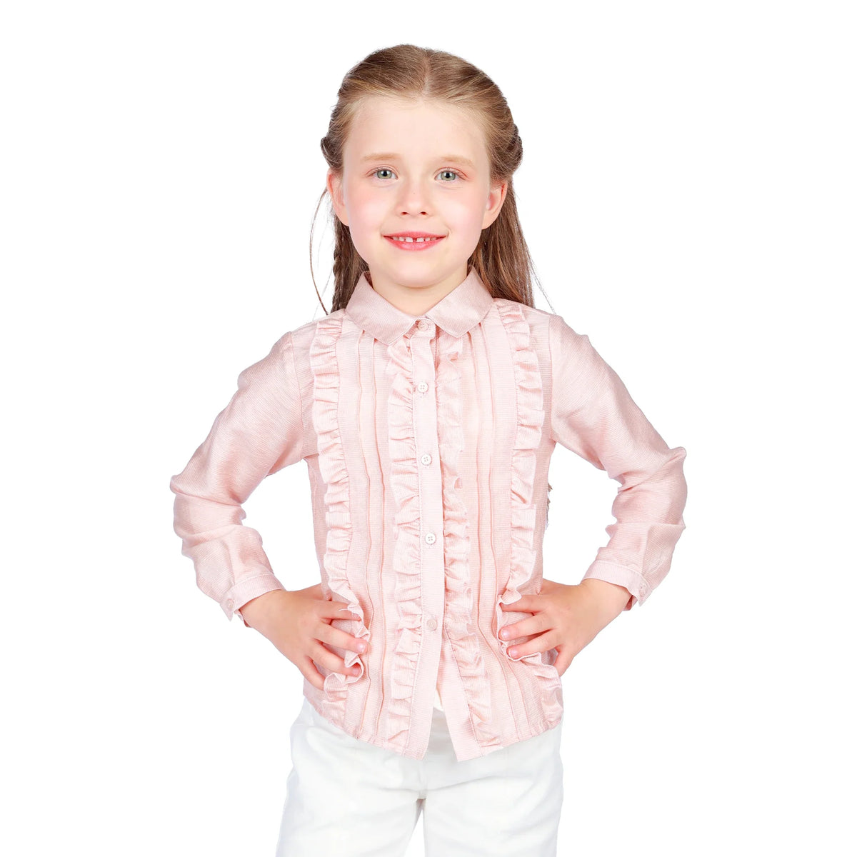 Light Pink Checked Classic Shirt for Girls Image