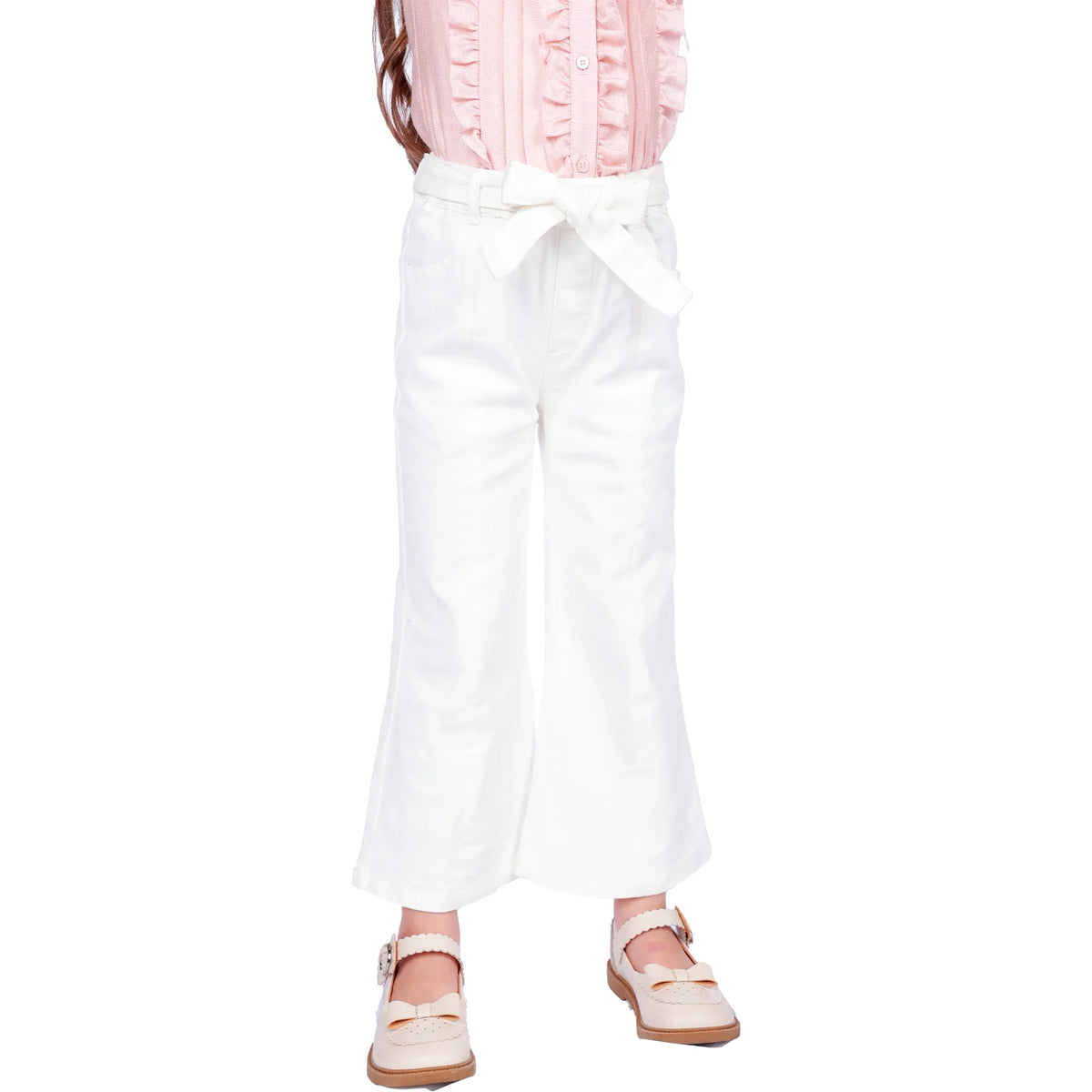 Off White Plain Classic Pants for Girls Image