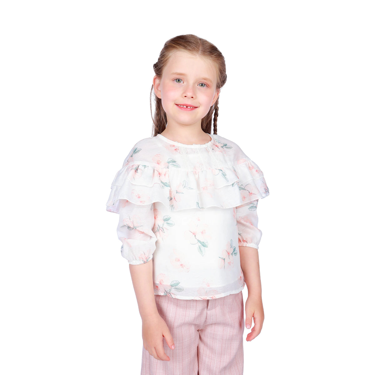 Light Pink Floral Classic Blouse for Girls Image