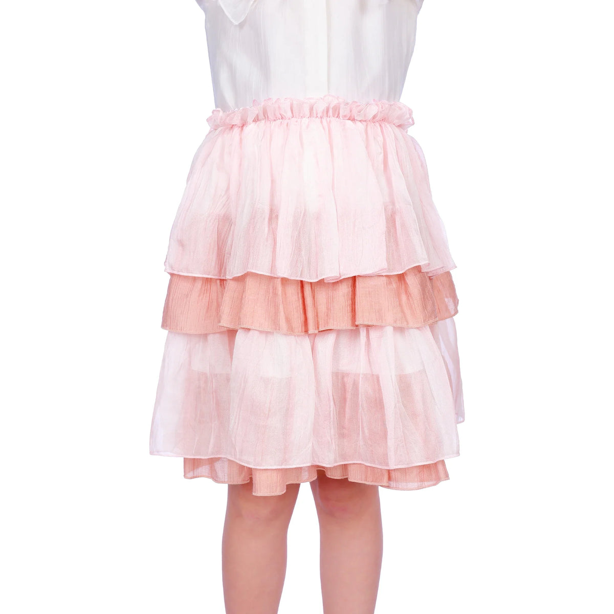 Light Pink Color-Blocked Classic Skirt for Girls Image