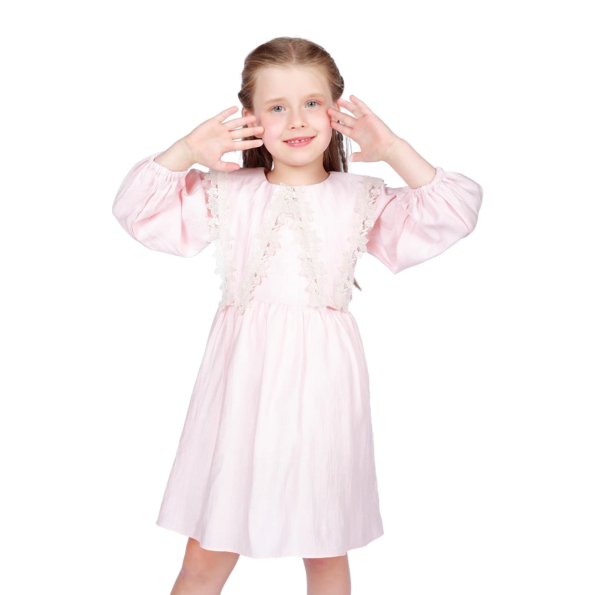 Light Pink Floral Classic Dress for Girls Image