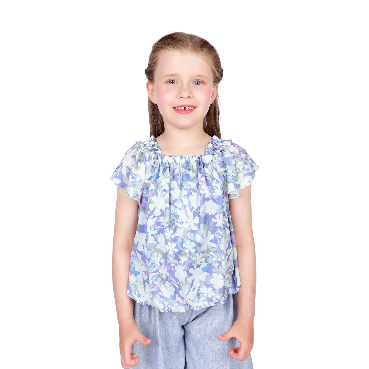 Purple Floral Classic Blouse for Girls Image