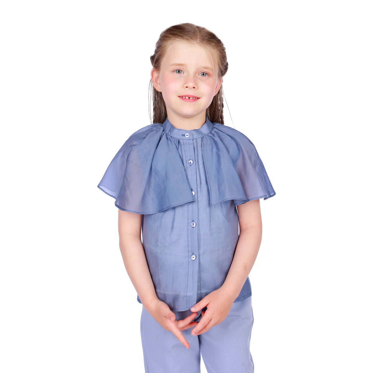 Blue Purple Plain Classic Shirt for Girls Image