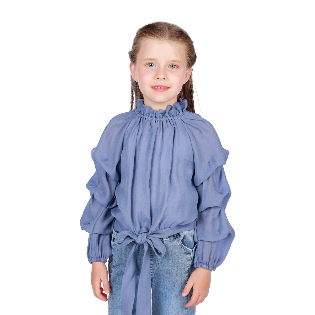 Blue Purple Plain Classic Blouse for Girls Image