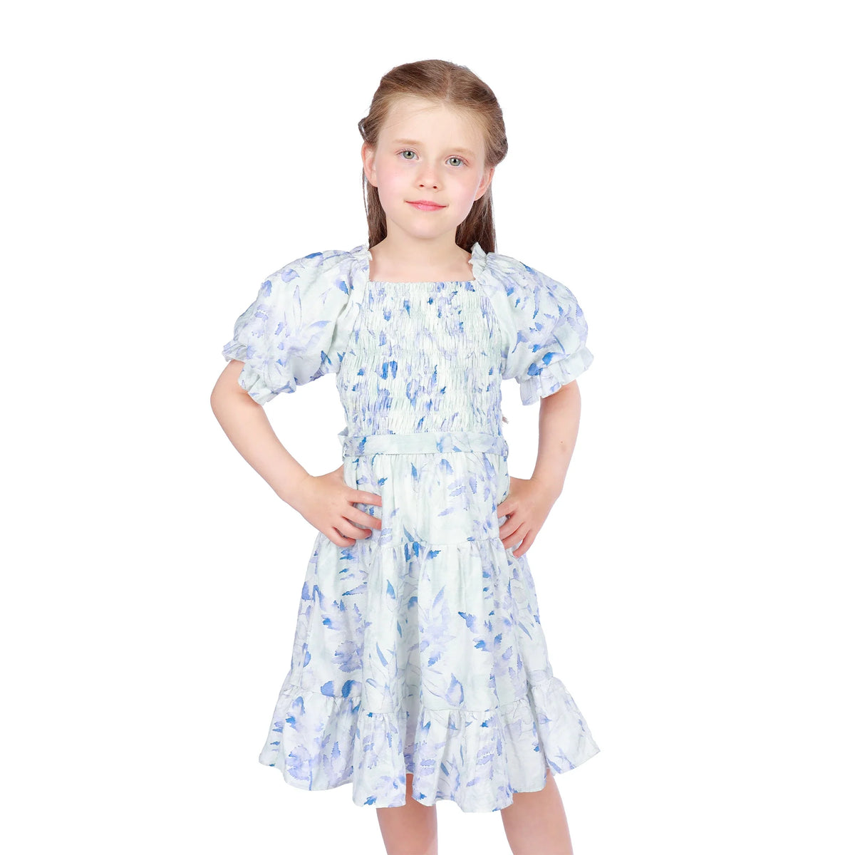 Purple Floral Classic Dress for Girls Image