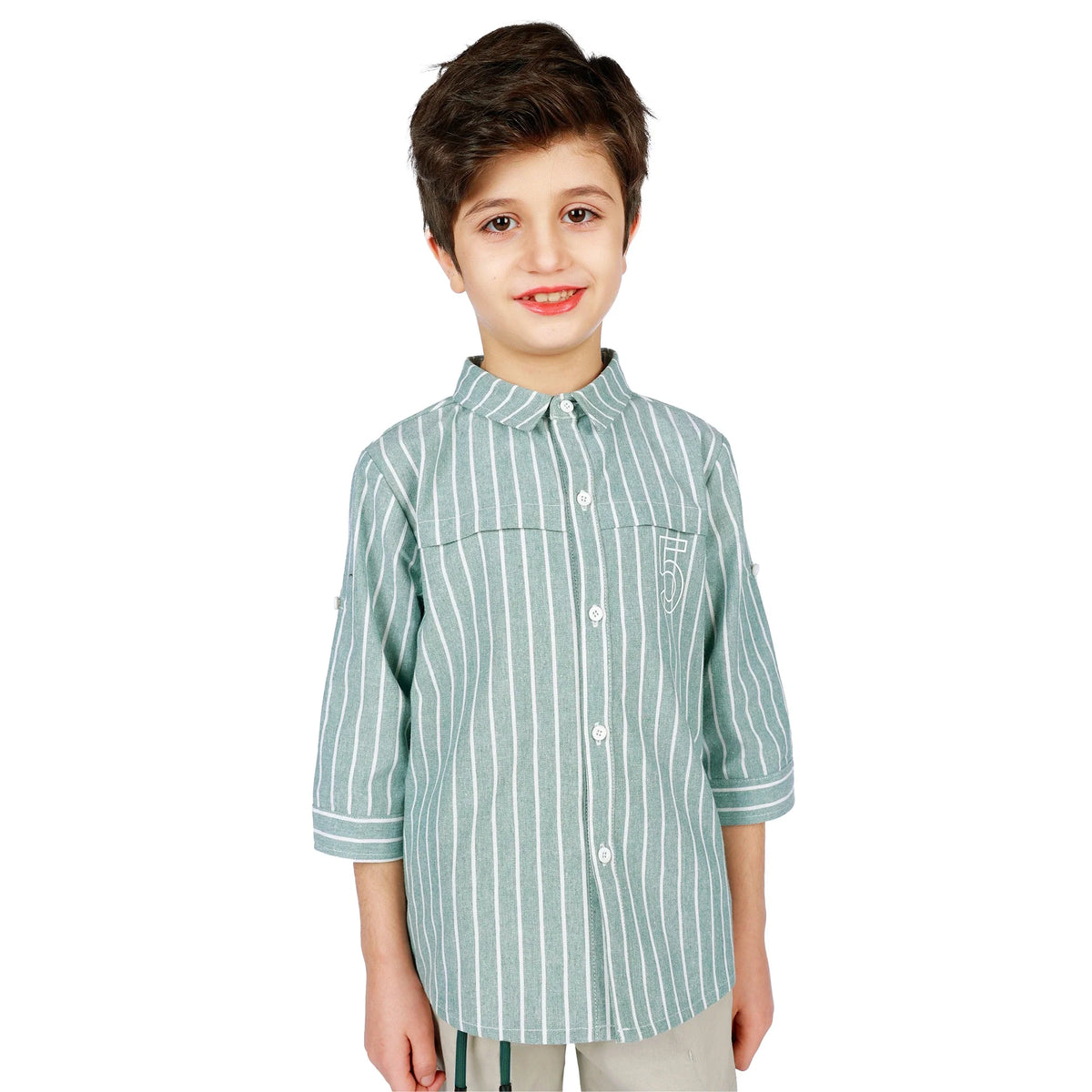 Green Striped Classic Shirt for Boys Image