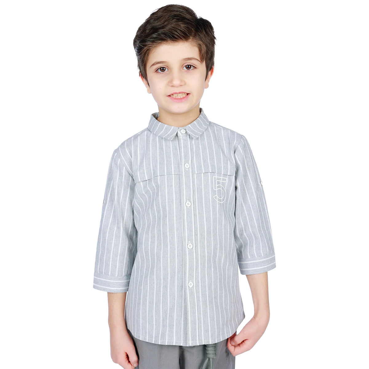 Gray Striped Classic Shirt for Boys Image