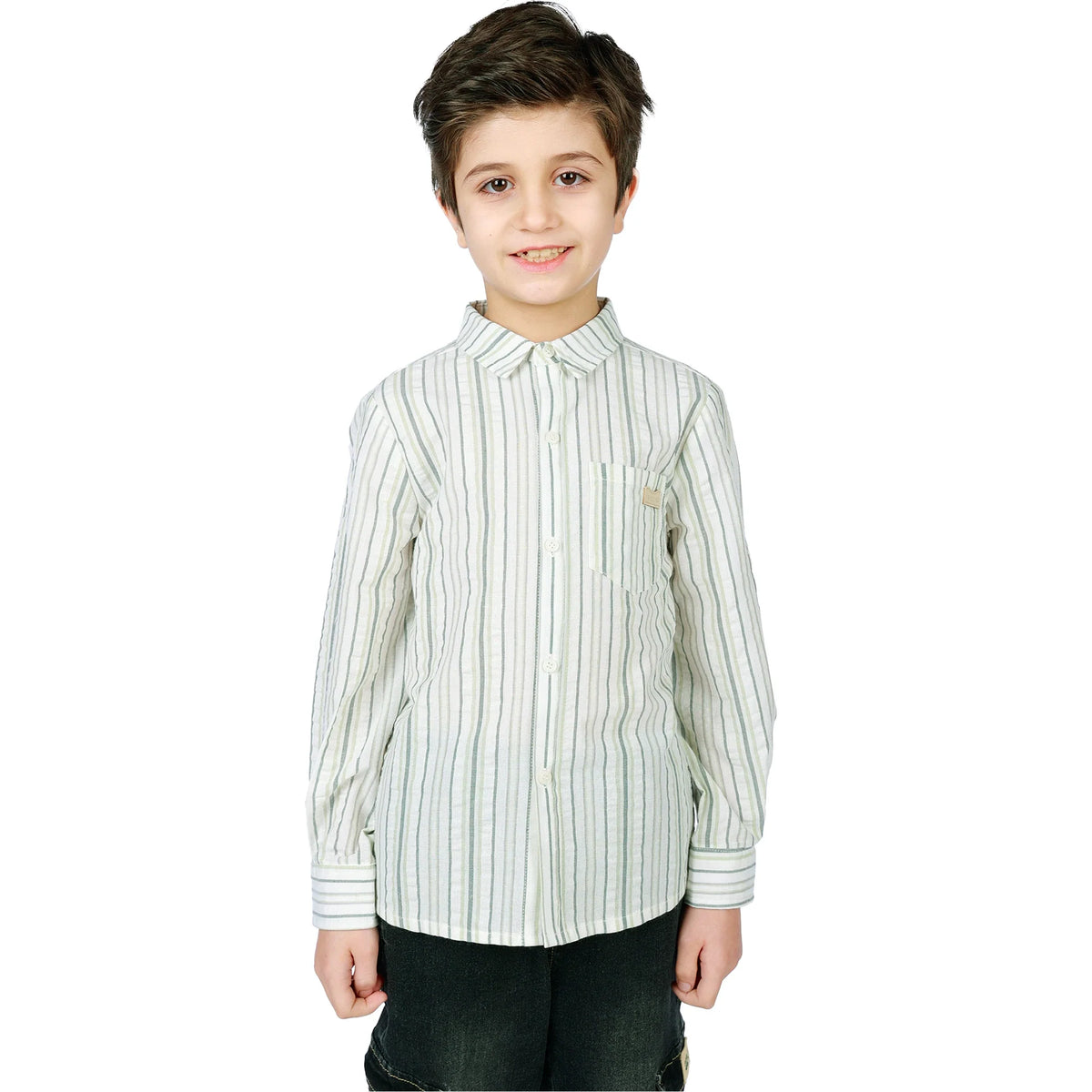 Green Striped Classic Shirt for Boys Image