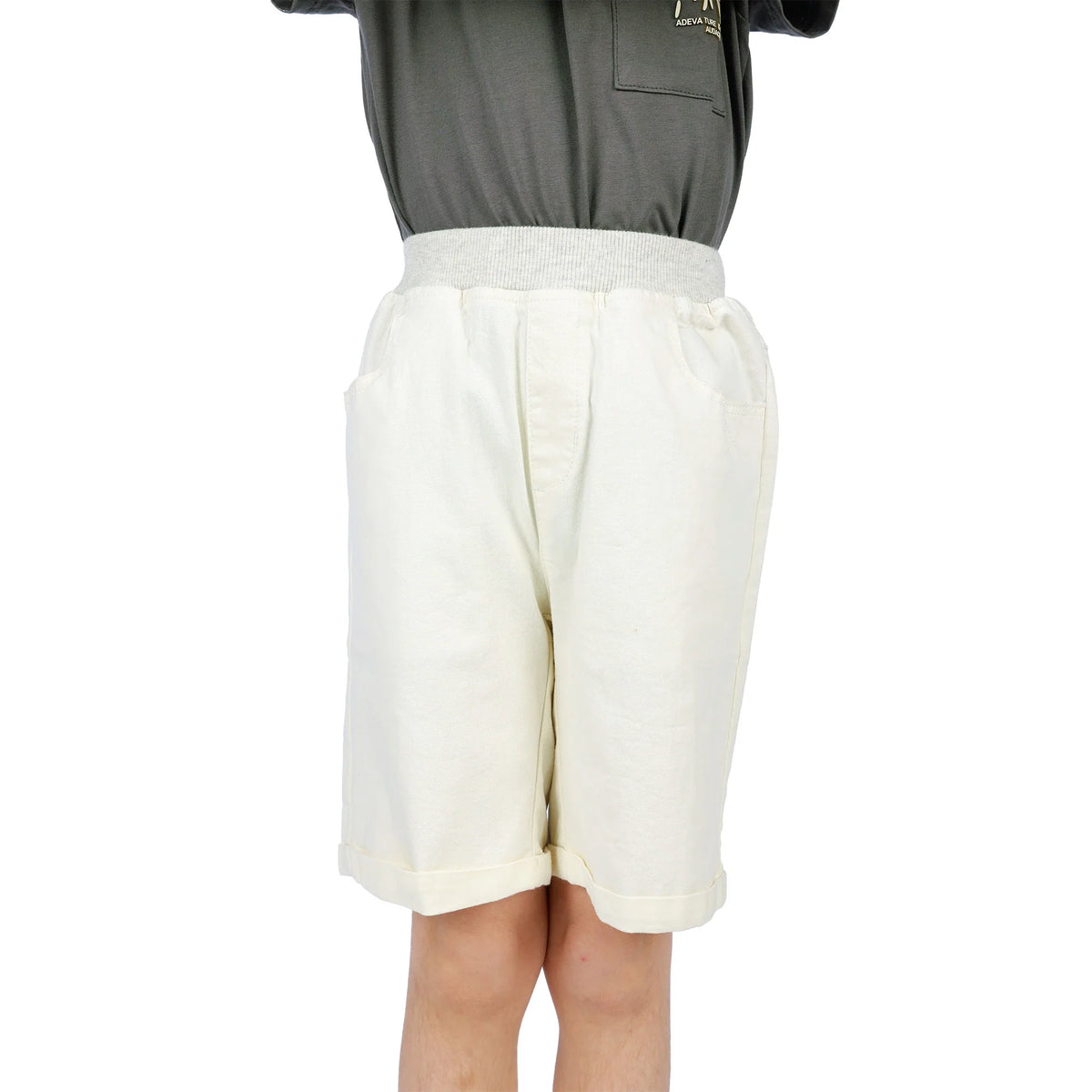 Light Beige Plain Classic Shorts for Boys Image