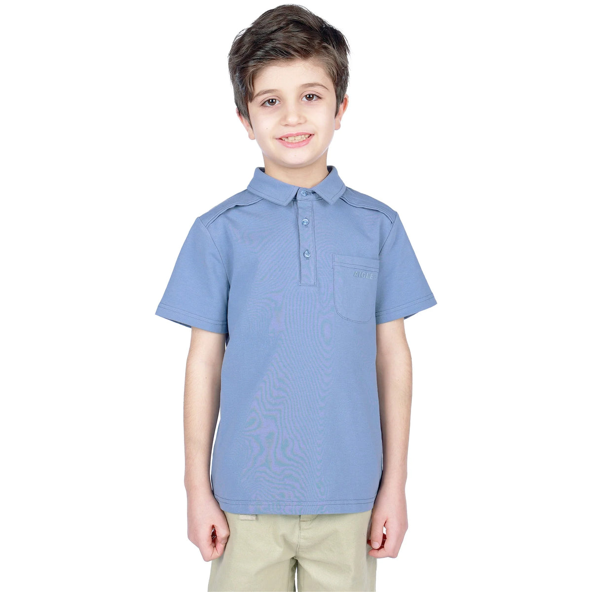 Gray Blue Printed Classic Polo Shirt for Boys Image