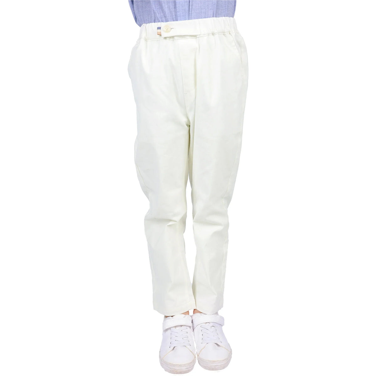 Off White Plain Classic Pants for Boys Image