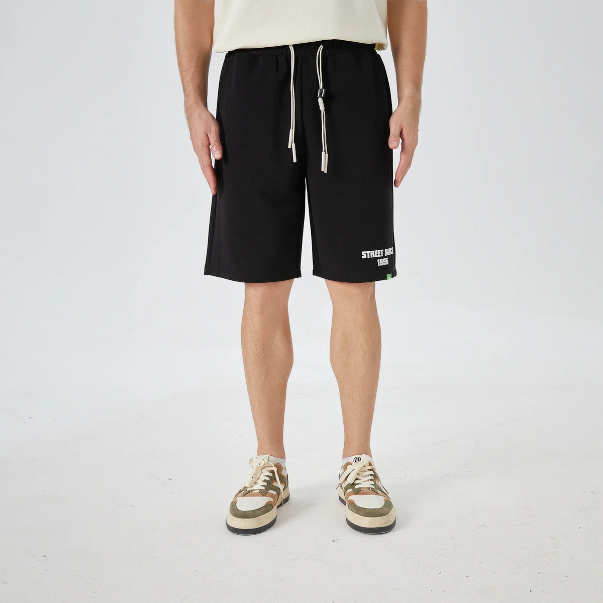 Black Printed Street Look Shorts for Men Image