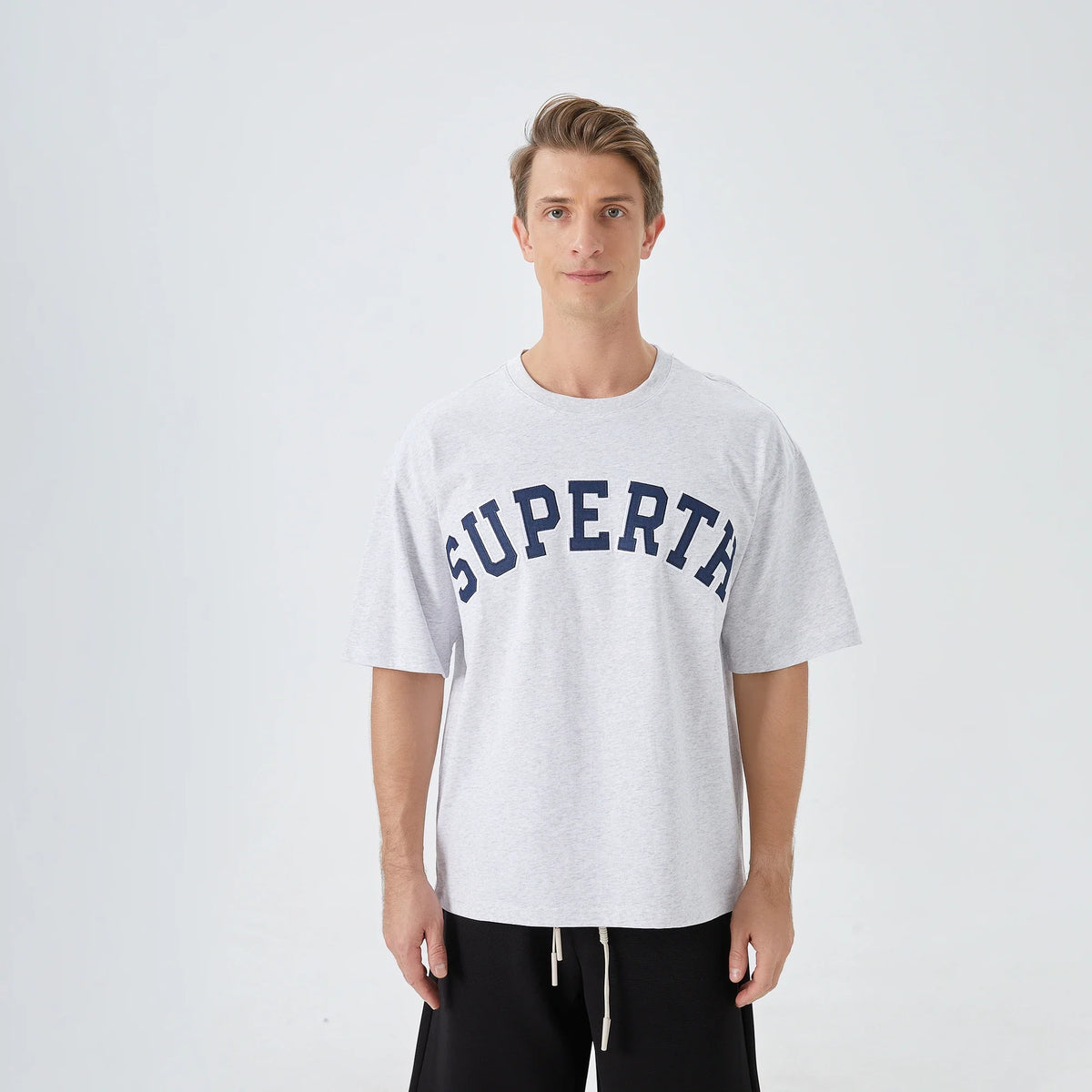 Light Gray Embroidery Street Look T.Shirt for Men Image