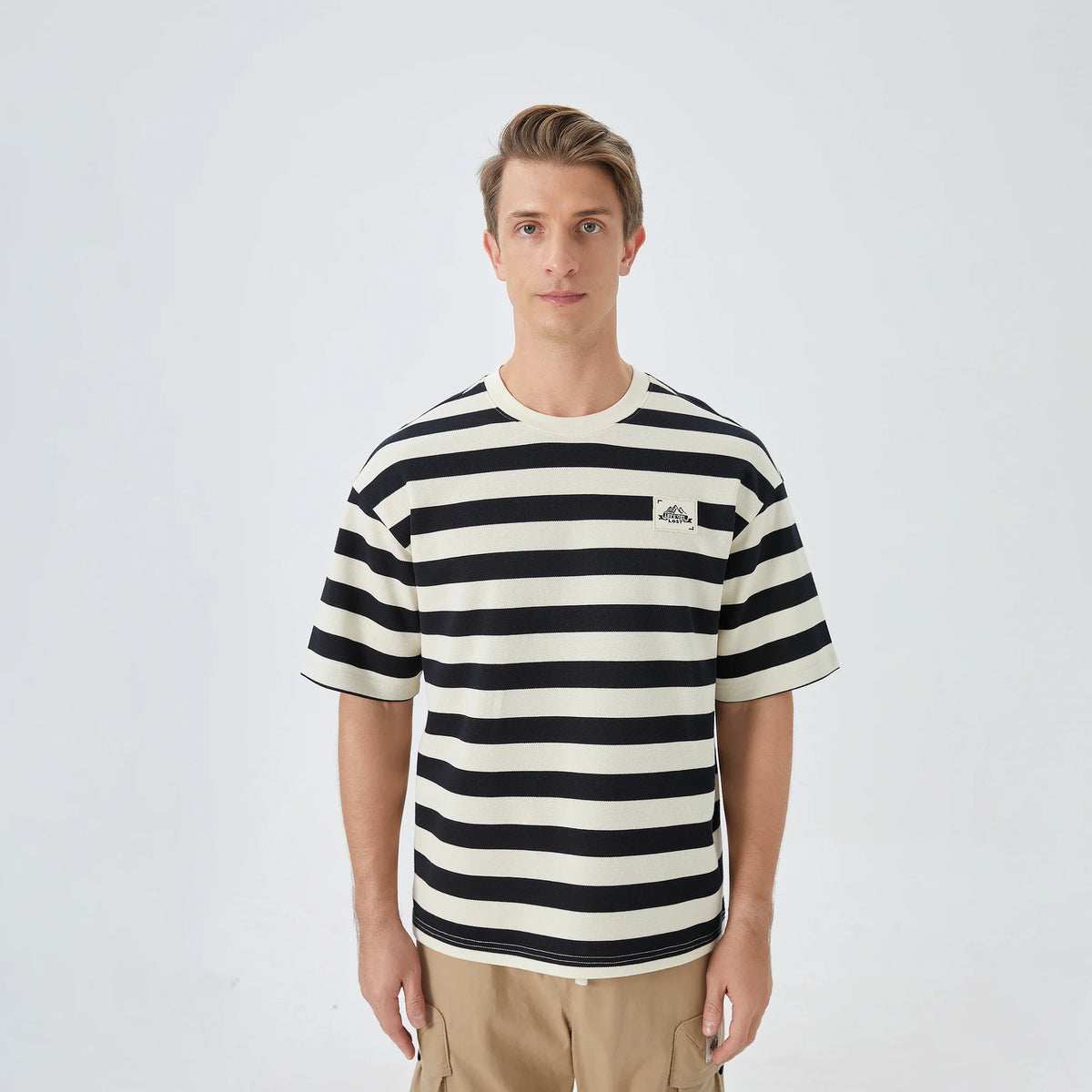 Black Striped Street Look T.Shirt for Men Image