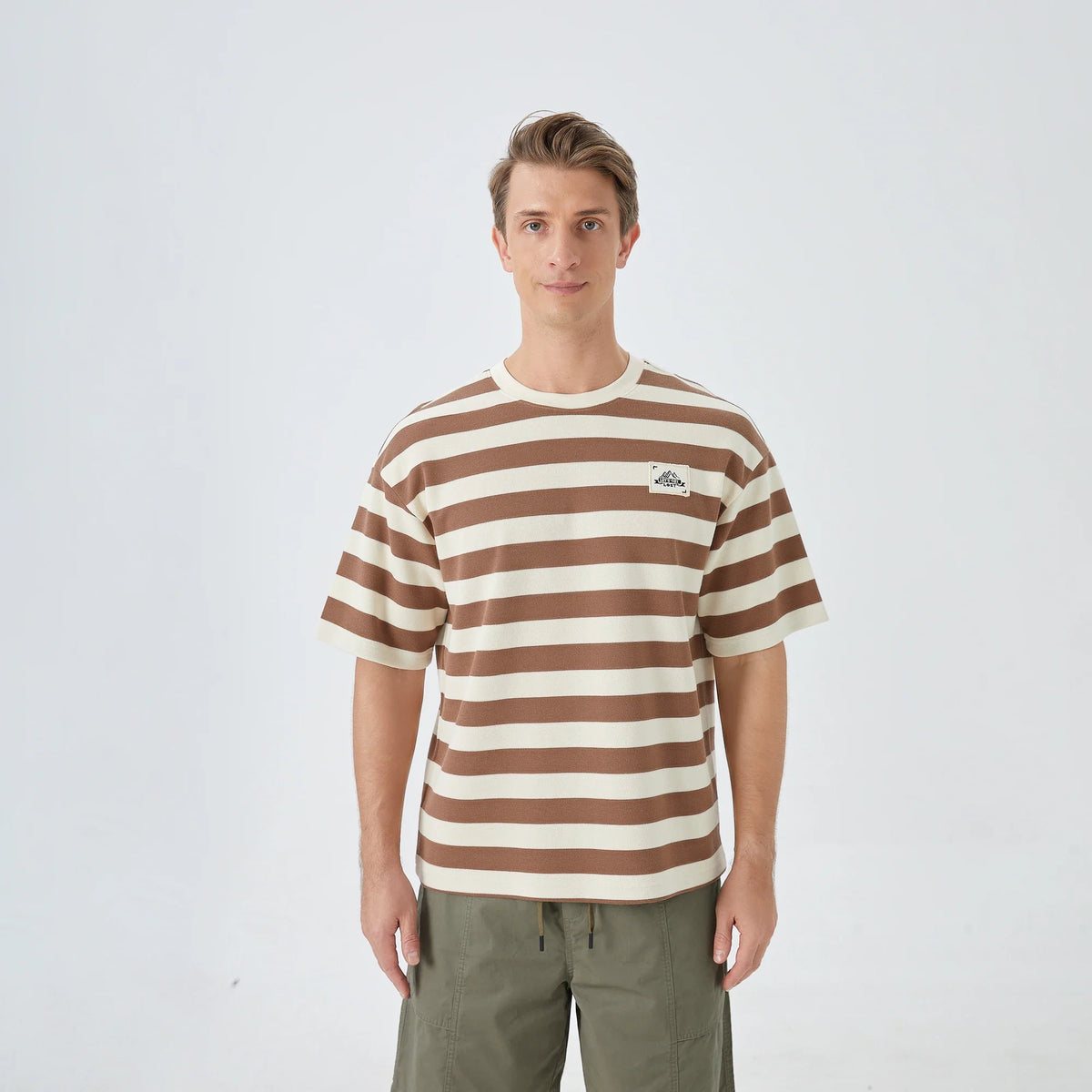Khaki Striped Street Look T.Shirt for Men Image