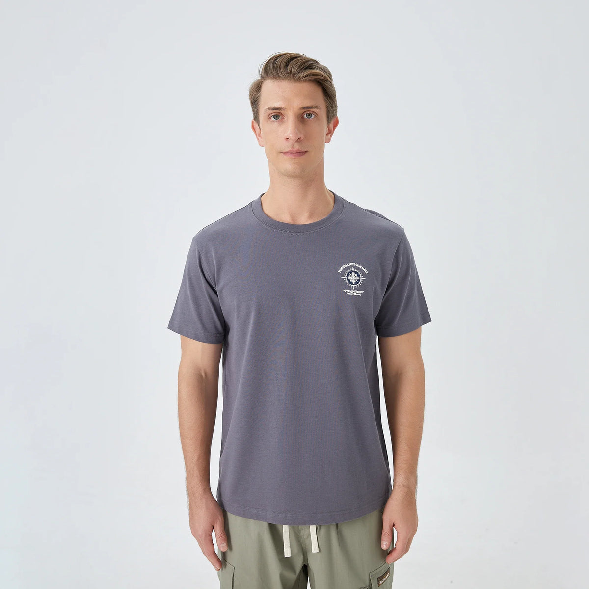 Dark Gray Printed Street Look T.Shirt for Men Image