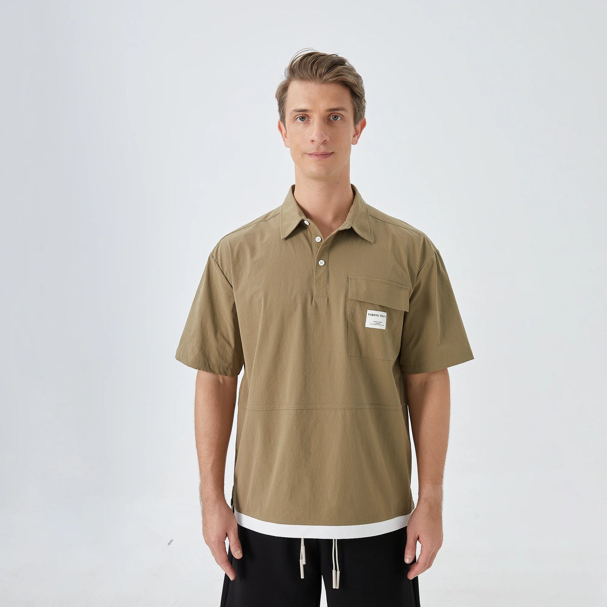 Tea Green Badge Street Look Shirt for Men Image