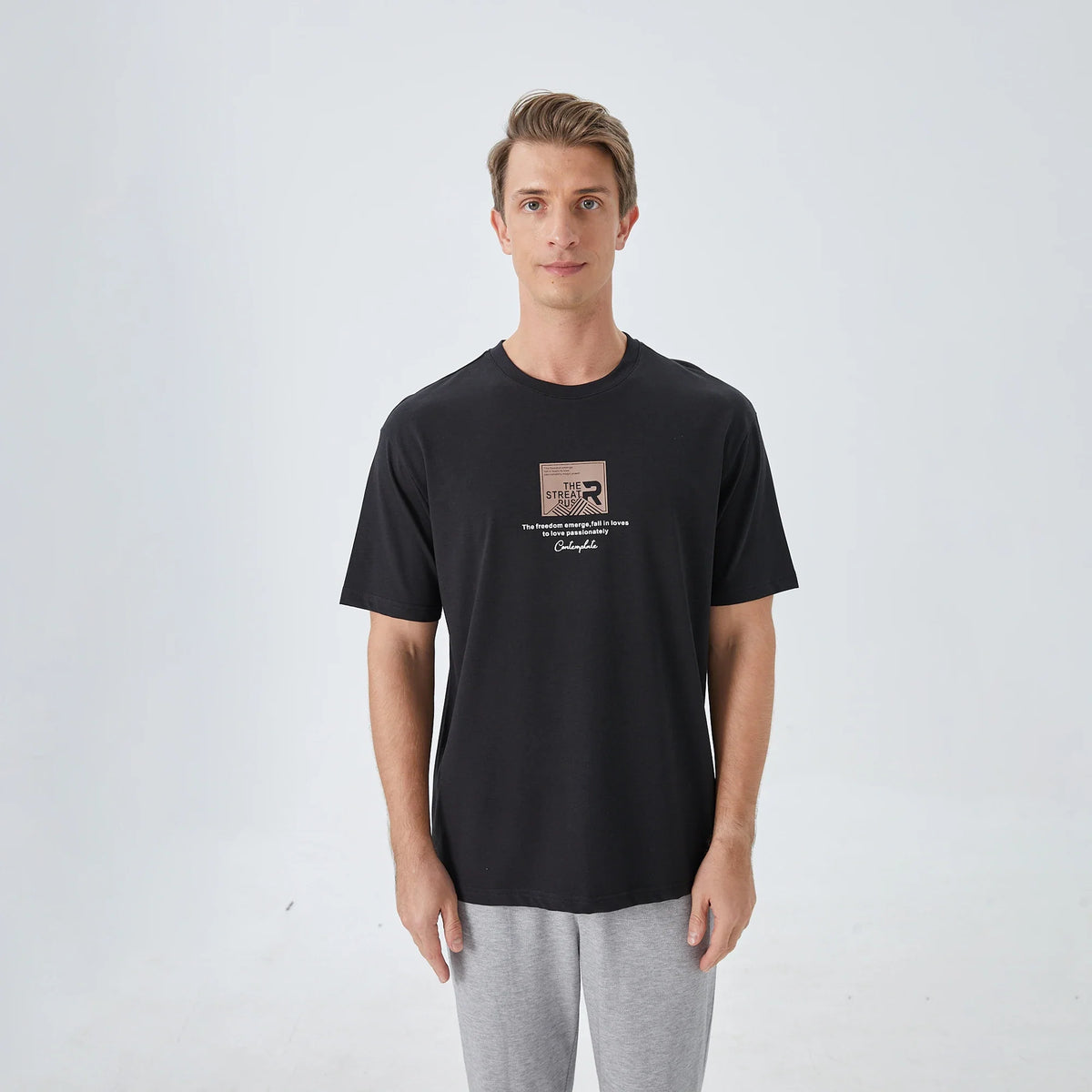 Black Printed Street Look T.Shirt for Men Image