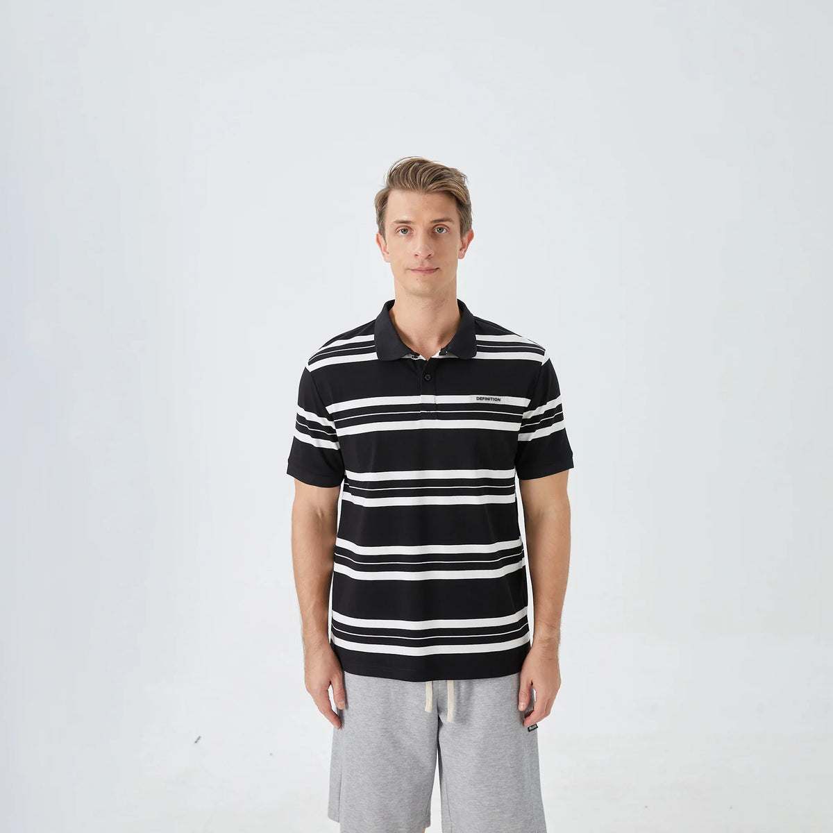 Black Striped Street Look Polo Shirt for Men Image