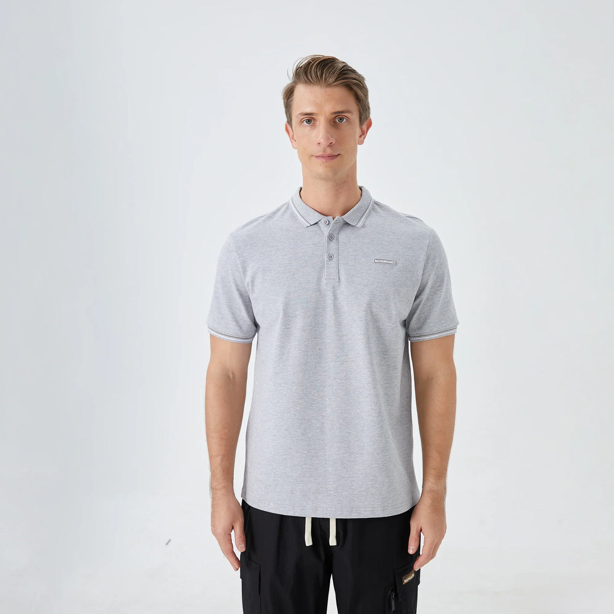 Light Gray Badge Street Look Polo Shirt for Men Image