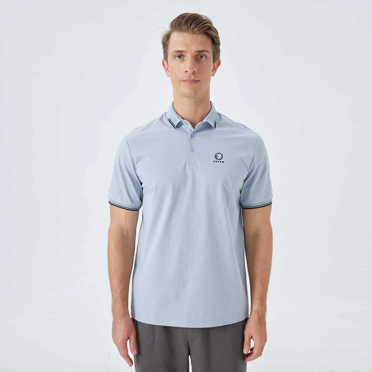 Light Blue Printed Street Look Polo Shirt for Men Image