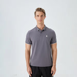 Dark Gray Embroidery Street Look Polo Shirt for Men Image