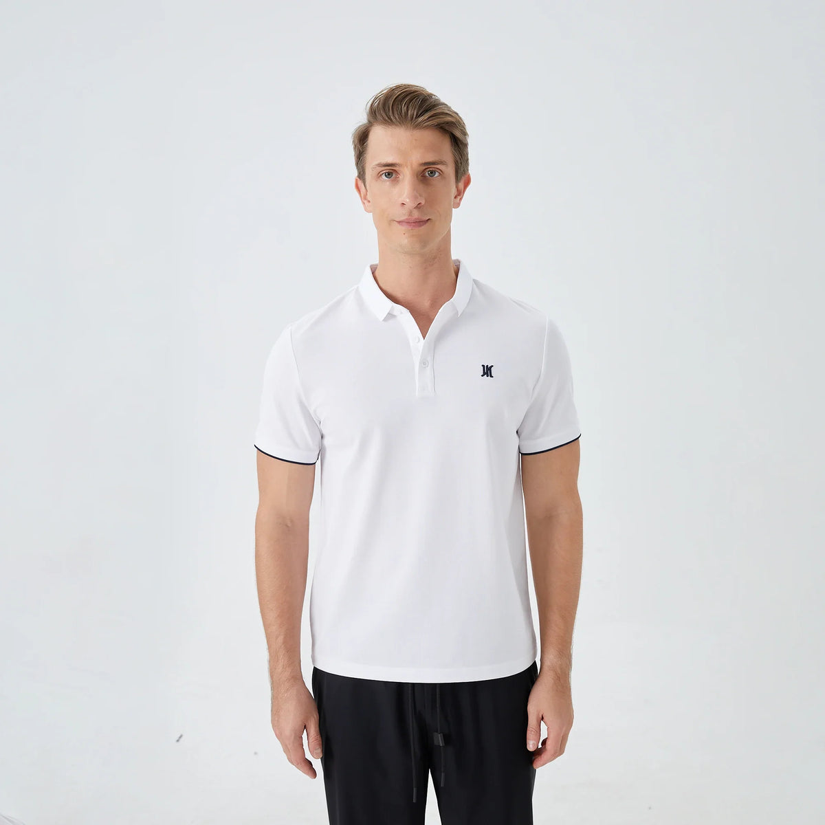 White Embroidery Street Look Polo Shirt for Men Image