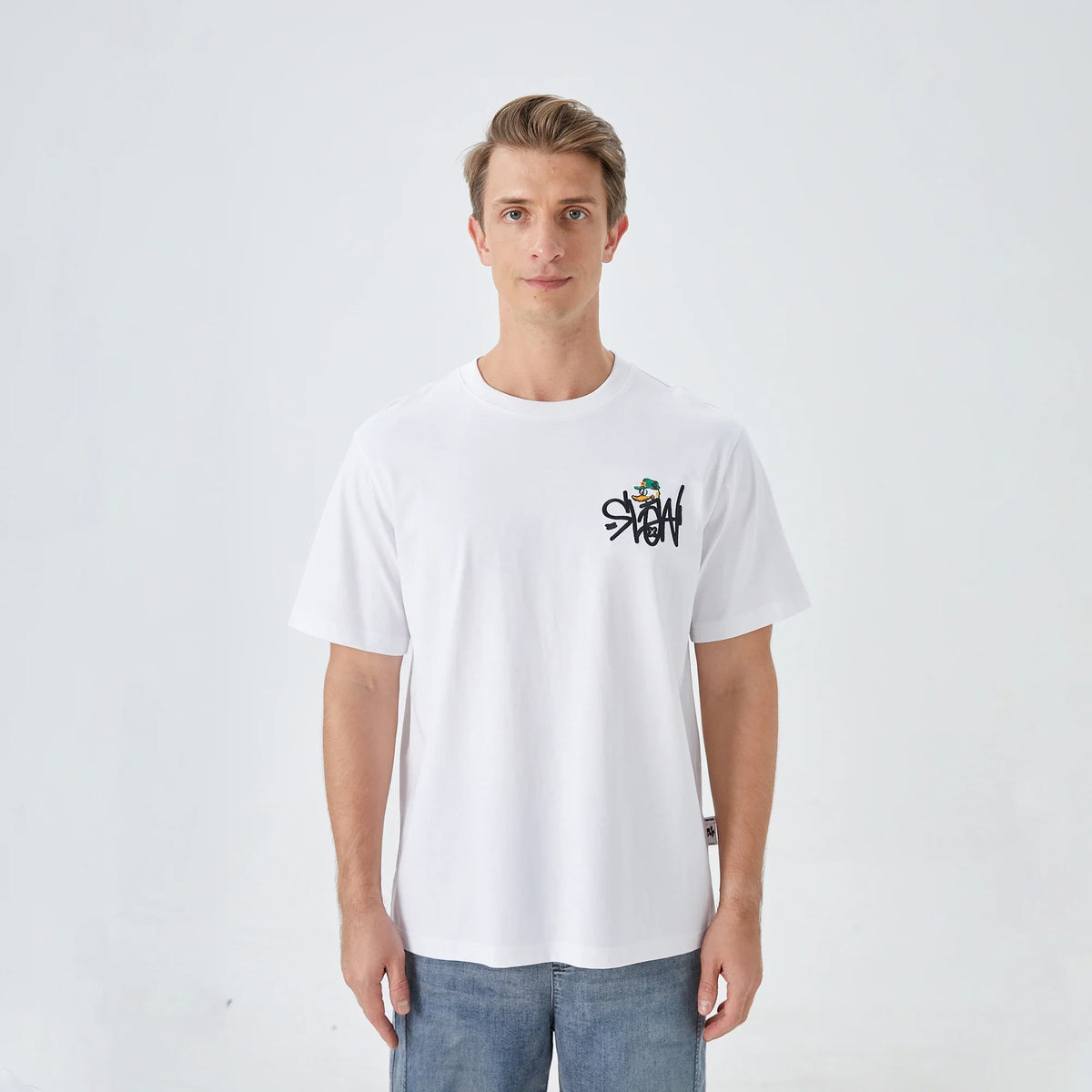 Bleached White Printed Street Look T.Shirt for Men Image