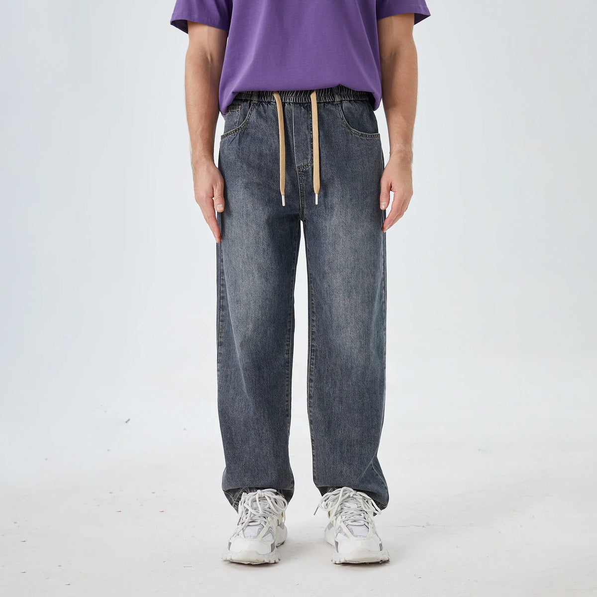 Dark Jeans Blue Washed Jeans Street Look Pants for Men Image