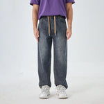 Dark Jeans Blue Washed Jeans Street Look Pants for Men Image