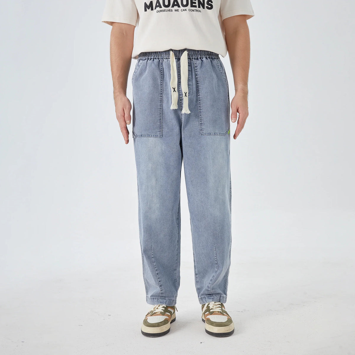 Light Jeans Blue Washed Jeans Street Look Pants for Men Image