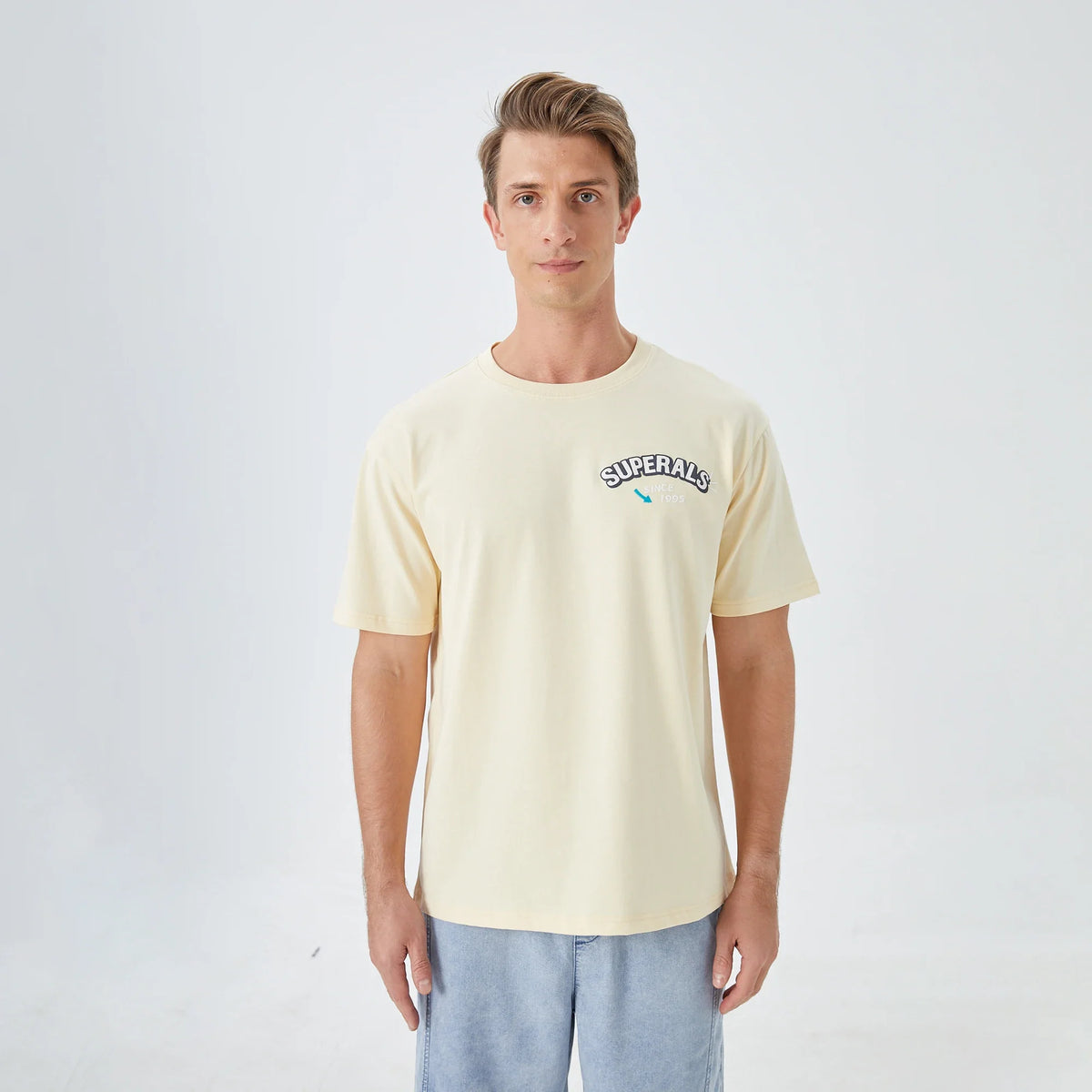 Light Yellow Printed Street Look T.Shirt for Men Image