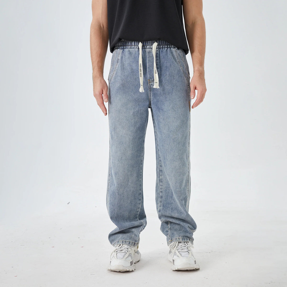 Light Jeans Blue Washed Jeans Street Look Pants for Men Image