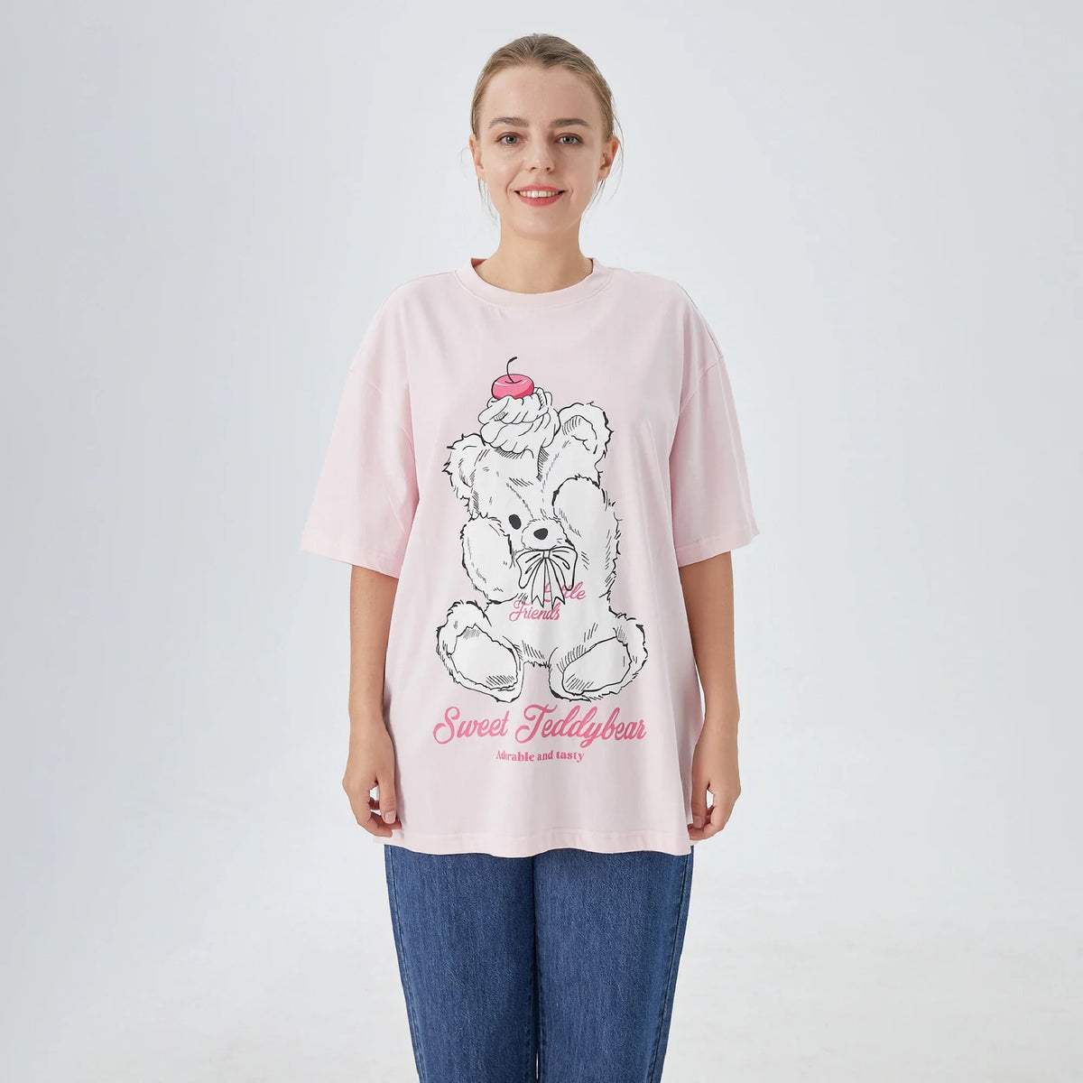 Pink Printed Street Look T.Shirt for Women Image
